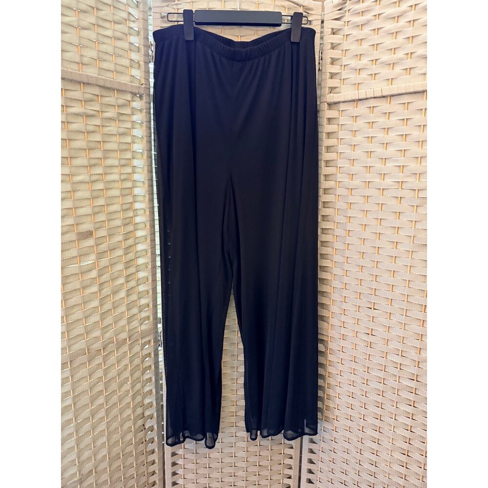 Dressbarn Collection Wide-Leg Sheer Overlay Elastic Waist Pants Black 22/24